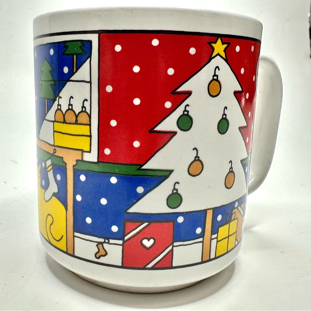Vintage 1980s Houze Christmas Folk Art Mug
